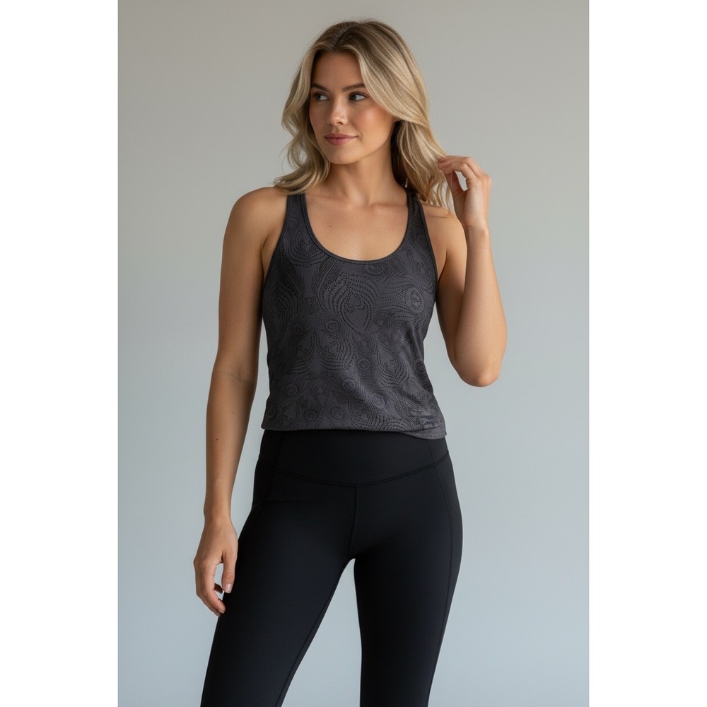 Lululemon‎ Racerback Tank Top Size 10 Charcoal Grey Paisley Dot Activewear